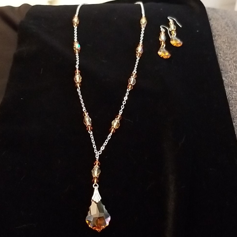 Topaz crystal necklace with matching earrings